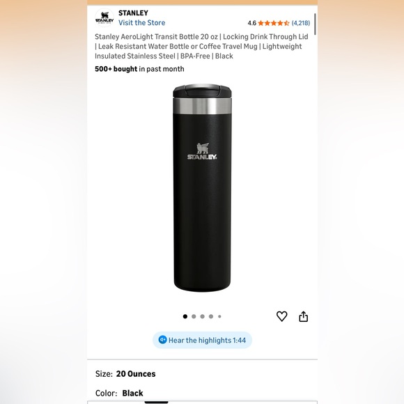 Stanley 20oz Transit Bottle Black - Picture 5 of 5